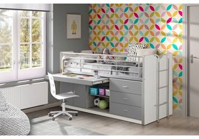 Bielo-sivá vyvýšená detská posteľ s úložným priestorom s roštom 90x200 cm Bonny – Vipack