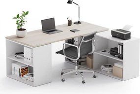 Kancelársky písací stôl s úložným priestorom BLOCK B01, 180 × 160 cm, biela/dub prírodný