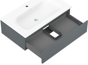 Mexen Rivel, kúpeľňová skrinka 80 cm s umývadlom Vela, 1 zásuvka, drážkovaná, grafitová matná/biela matná, 91A20-08023-1-BF66-W23M01