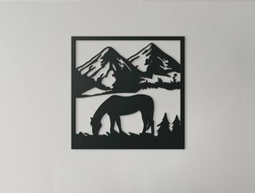 drevko 3D obraz na stenu Pasúci sa kôň Rozmer obrazu: 32,5 x 32,5 cm, Farba dekorácie: Čierna