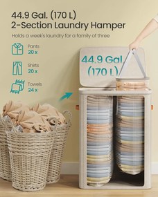 Kôš na bielizeň 170 l, 6 x 40 x 75 cm, béžový