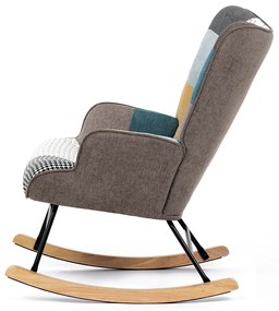 Autronic - Křeslo houpací, potah patchwork látka, dřevěné nohy, masiv kaučukovník - AK-374 PW2