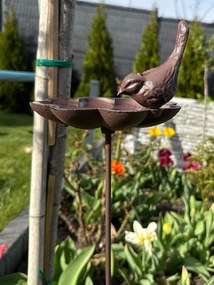 Zapichovacie napájadlo pre vtáky Flower, 91x19,5 cm, liatina, hnedá
