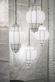 SIRU - Luster na reťazi RIVISTO 1xE27/60W/230V pr. 45 cm čierna/biela benátske sklo