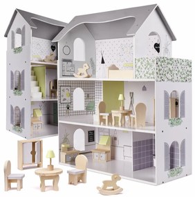Veľký drevený domček pre bábiky sivý