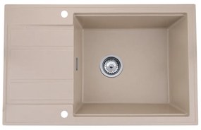 Sink Quality Ferrum New 8010, 1-komorový granitový drez 800x500x210 mm + chrómový sifón, béžová, SKQ-FER.8010.B.X