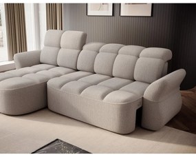 Béžová rozkladacia/s úložným priestorom rohová pohovka z textílie buklé (ľavý roh/s leňoškou) Beneth – ELTAP