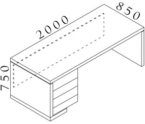 Stôl Lineart 200 x 85 cm + ľavý kontajner, brest svetlý / antracit