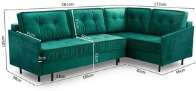 Rohová sedačka Aliran (zelená) (L). Vlastná spoľahlivá doprava až k Vám domov. 1031481