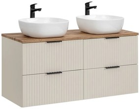 Závesná skrinka Adele Cashmere Smile s doskou a umývadlami 120 cm kašmírová/dub wotan