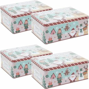 Súprava 4 vianočných plechových dóz Holly Jolly, 22 × 16 × 9,1 cm, L
