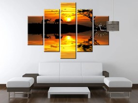 Gario Obraz s hodinami Afrika - 5 dielny Rozmery: 150 x 105 cm