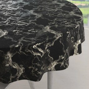 Biante Veľký zamatový okrúhly obrus Isabela IBL-021 Zlatý/dymový mramor na čiernom Ø 220 cm