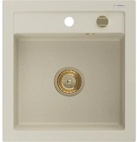 Mexen Vito, granitový drez 520x490x210 mm, 1-komorový, béžová so zlatým sifónom, 6503521000-69-G