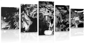 5-dielny obraz levia hlava v čiernobielom prevedení - 100x50