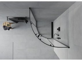 Mexen Rio, štvrťkruhový sprchovací kút s posuvnými dverami 70(dvere) x 70(dvere) x 190 cm, 6mm sklo námraza, čierny profil, 863-070-070-70-30