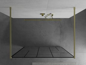 Mexen Kioto, sprchová zástena Walk-In 100 x 200 cm, 8mm sklo čierny vzor, zlatý matný profil, 800-100-002-55-78