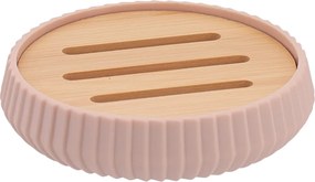 Sada kúpeľňových doplnkov Roza, ružová/s drevenými prvkami