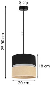 Závesné svietidlo Juta, 1x jutové/čierne textilné tienidlom, b