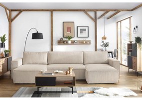 Béžová menčestrová rozkladacia rohová pohovka do "U" Nihad – Bobochic Paris