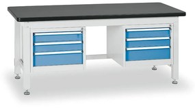 Pracovný stôl do dielne BL s 2 závesnými boxami na náradie, MDF + PVC doska, 6 zásuviek, 1800 x 750 x 800 mm