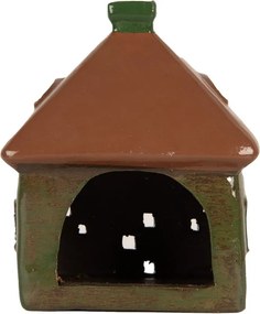 Zelený keramický svietnik na čajovú sviečku domček Village - 12*9*14 cm