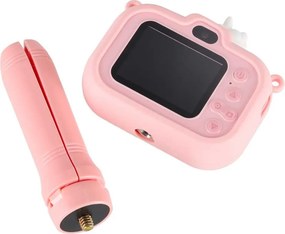 Detský digitálny fotoaparát KIK jednorožec, duálny, 1080P, ružový so statívom