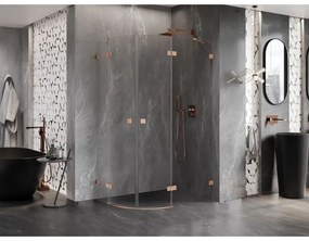 Mexen Lunar, pravý polkruhový sprchový kút 90 x 80 cm, 8mm číre sklo, profil medená matná, 833-090P-080L-65-00