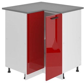 Kuchynská skrinka Belini Premium Full Version spodná rohová 90 cm červený lesk s pracovnou doskou