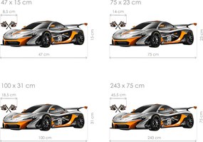 McLaren P1 GTR textilní prelepiteľná nálepka na stenu hárok 47 x 15 cm