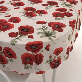 Biante Bavlnený oválny obrus Sandra SA-586 Vlčie maky na krémovom 120x200 cm