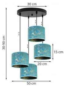Závesné svietidlo Werona 4, 4x modré textilné tienidlo so vzorom, (výber z 2 farieb konštrukcie), o, g