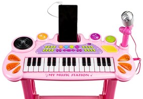 Klavír pre deti s mikrofónom a stoličkou - ružový | Pink