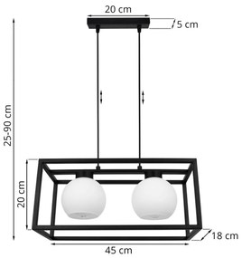 Závesné svietidlo ELIZA CAGE, 2x biele sklenené tienidlo v kovovom ráme