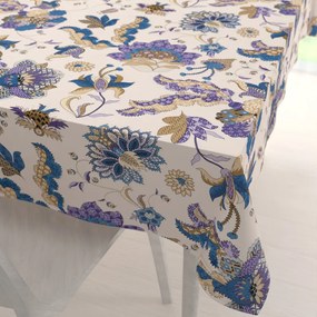 Biante Bavlnený obdĺžnikový obrus Sandra SA-539 Modro-fialové orientálne kvety na svetlo béžovom 120x140 cm