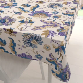Biante Bavlnený obdĺžnikový obrus Sandra SA-539 Modro-fialové orientálne kvety na svetlo béžovom 60x100 cm
