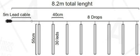 ACA Lighting LED vianočné záves Cencúle, 8,2m, studená biela, IP44, 240 LED