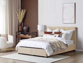 Čalúnená posteľ s úložným priestorom 140 x 200 cm béžová LA ROCHELLE Beliani