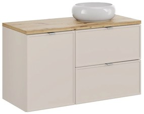 Závesná skrinka Bella Cashmere Wiki s doskou a umývadlom 100 cm kašmír/dub artisan