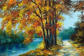 Tapeta maľované stromy vo farbách jesene - 450x300