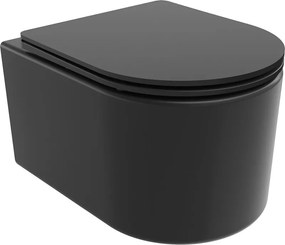 Mexen Sofia, závesná WC misa 490x360x355 mm, Rimless Tornádo + WC sedadlo z duroplastu, čierna matná, 30541085T