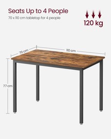 Jedálenský stôl pre 4 osoby, v rustikálnej hnedej a čiernej farbe