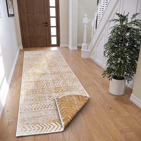 Okrovožlto-biely vonkajší koberec 80x350 cm Biri – NORTHRUGS