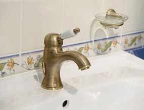 Sapho Sapho, KIRKÉ WHITE nástenná vaňová batéria, biela páčka, bronz, KI10BB