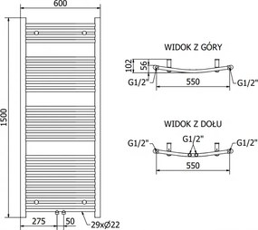 Mexen Ares, elektrické vykurovacie teleso 1500x600 mm + vykurovacia tyč 900 W, biela, W102-1500-600-2900-20
