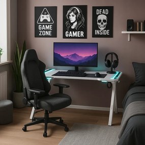 Gamingový stôl s RGB LED podsvietením biely Šírka: 60 cm | Dĺžka: 140 cm