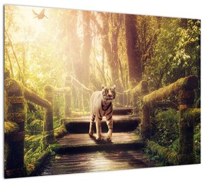 Sklenený obraz tigra v džungli (70x50 cm)