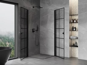 Mexen Mist-B Duo, 2-krídlový výklopný sprchový kút 90 x 90 cm, číre sklo-čierna mriežka, 8A2-090L-090P-70-77