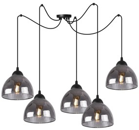 Závesné svietidlo Venice Spider, 5x grafitové sklenené tienidlo