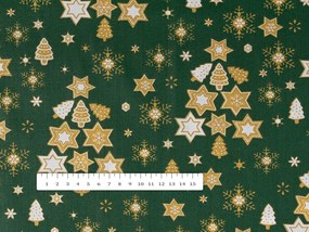 Biante Vianočný bavlnený okrúhly obrus Sandra SA-407 Hviezdičky a stromčeky na zelenom Ø 100 cm
